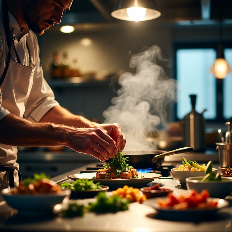 Chef preparing authentic made-from-scratch recipe at Savoria Kitchen